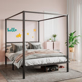 Metal Canopy Bed Frame Queen Size/Mattress Foundation with Metal Slats