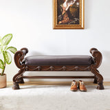 North Shore Ornate Faux Leather Upholstered Bedroom Bench, Dark Brown