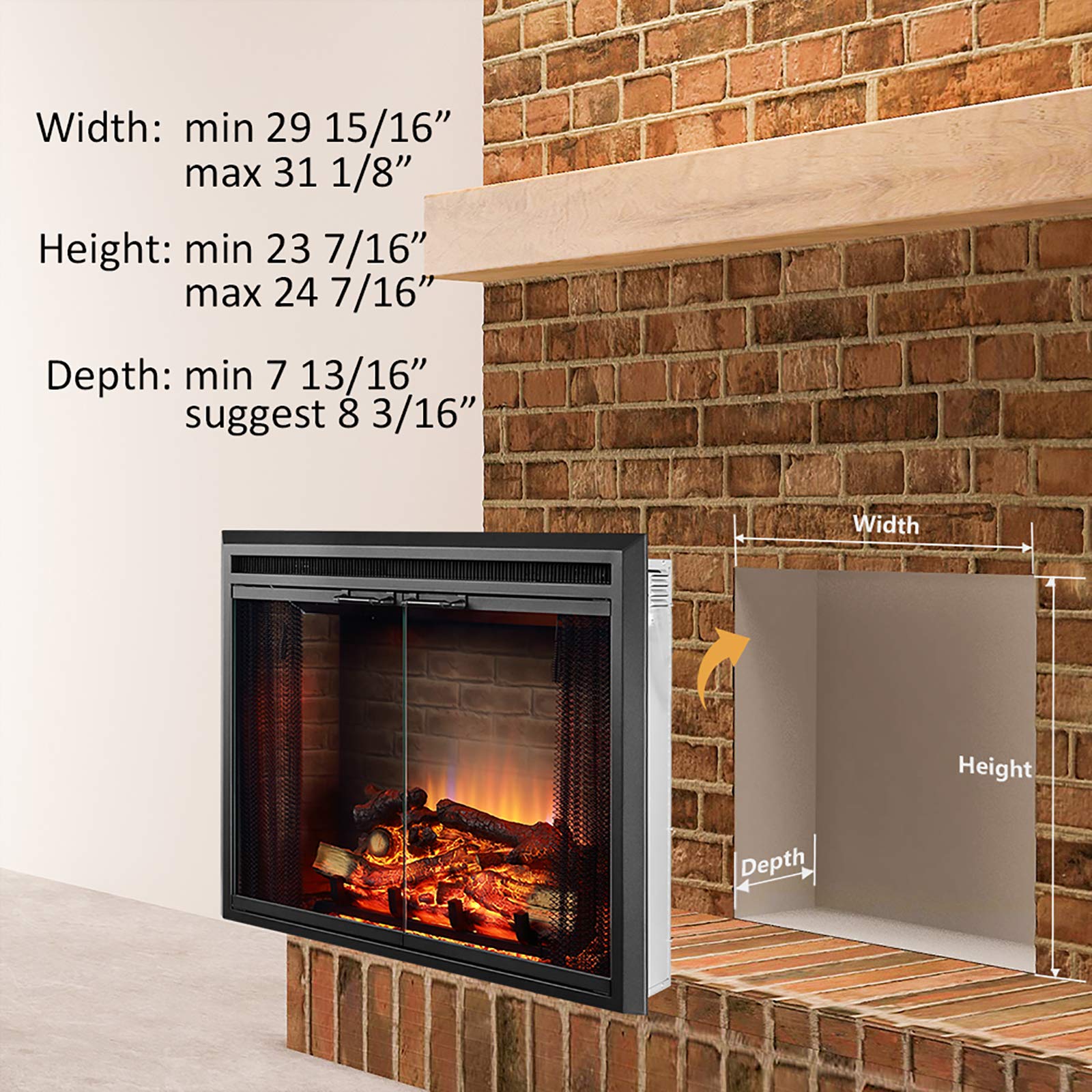 Klaus Electric Fireplace Insert with Fire Crackling Sound