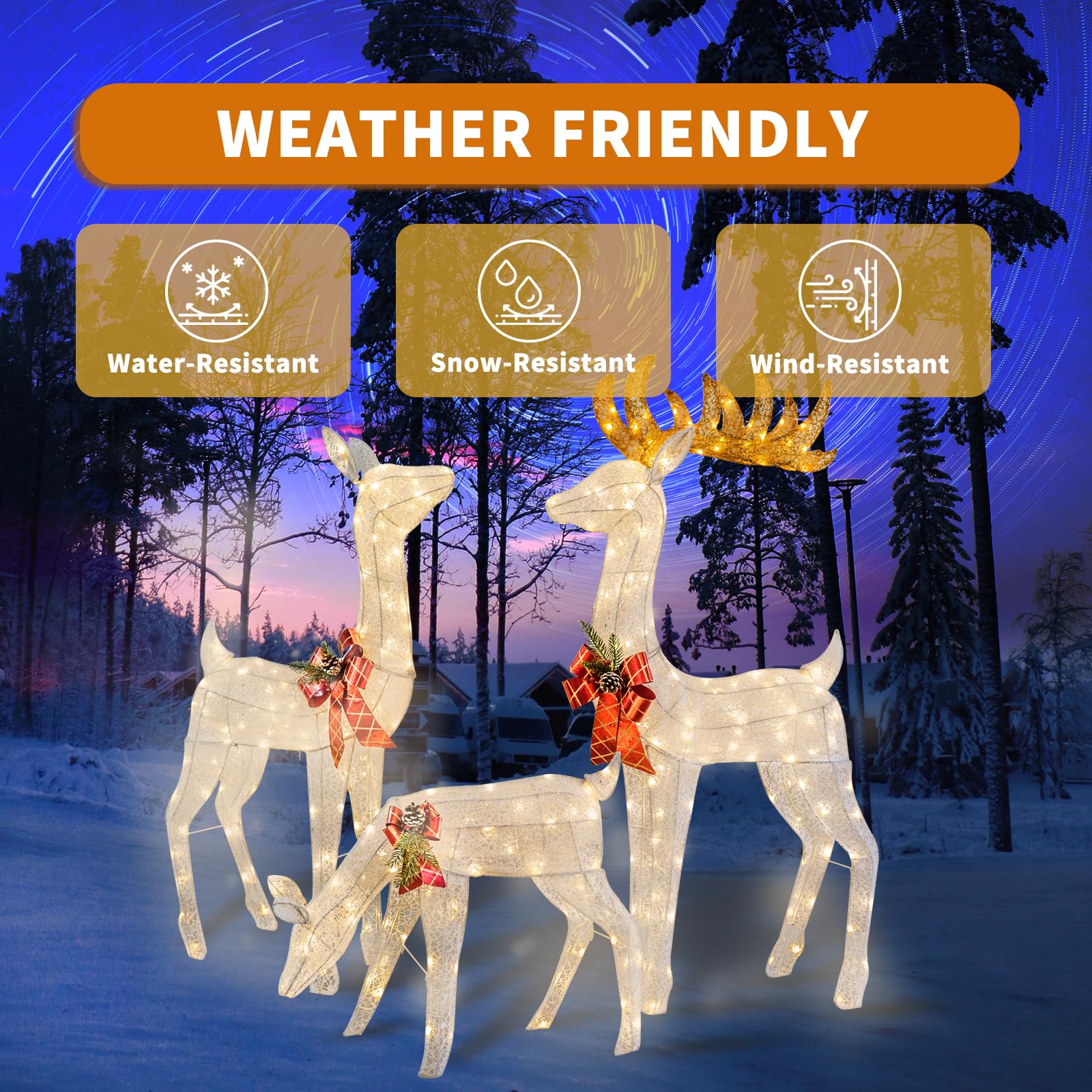 3-Piece Reindeer Family, Lighted Christmas Deer Family Set