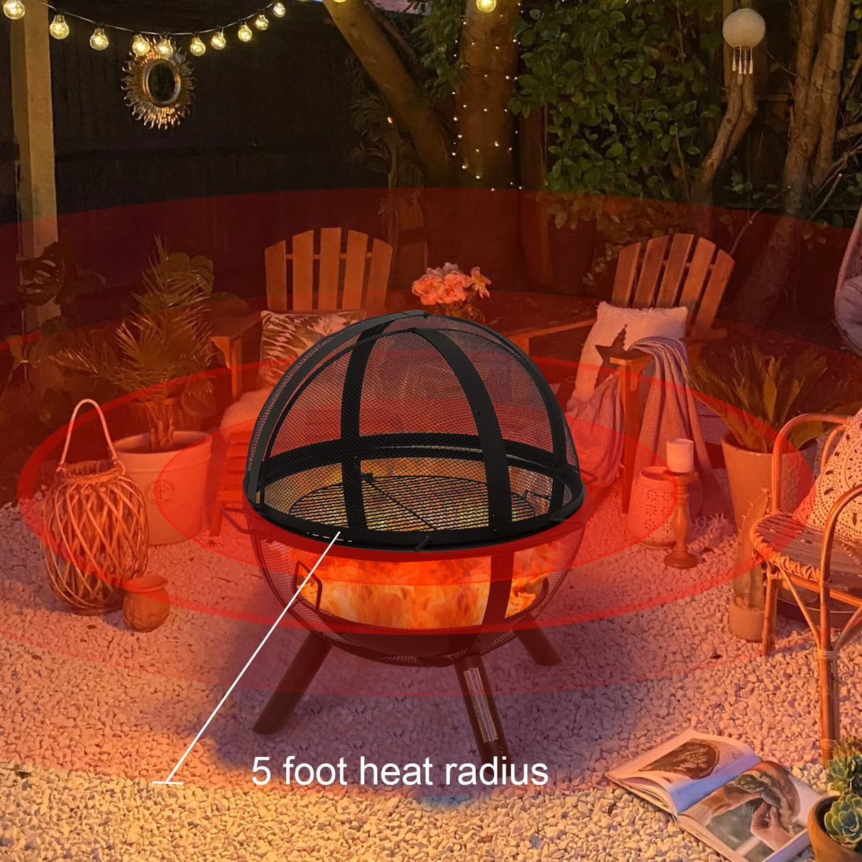 Ball of Fire Pit 35" Outdoor Ball with BBQ Globe Pit Large Round fire Pit,