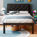Twin Size Metal Bed Frame, Faux Leather Platform Bed Frame with Button Tufted