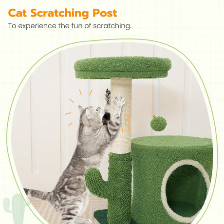 HOOBRO Cactus Cat Tree, Small Cat Tower for Indoor Cats, Cute Cat Tree for Kittens Under 8 LB, Green Cat Condo with Cat Scratching Post, Cat House with Dangling Bell Balls