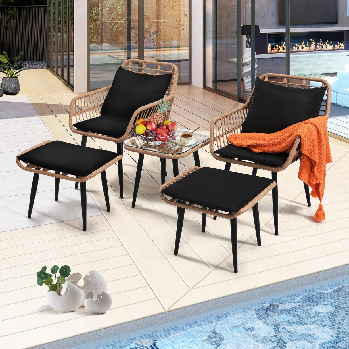 Outdoor Wicker Chairs and Table Bistro Conversation Furniture Set