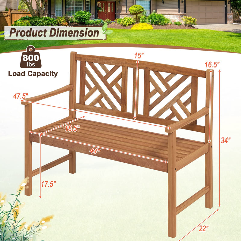 Wooden Garden Bench - 2-Person Acacia Wood Bench, Outside Slats Loveseat