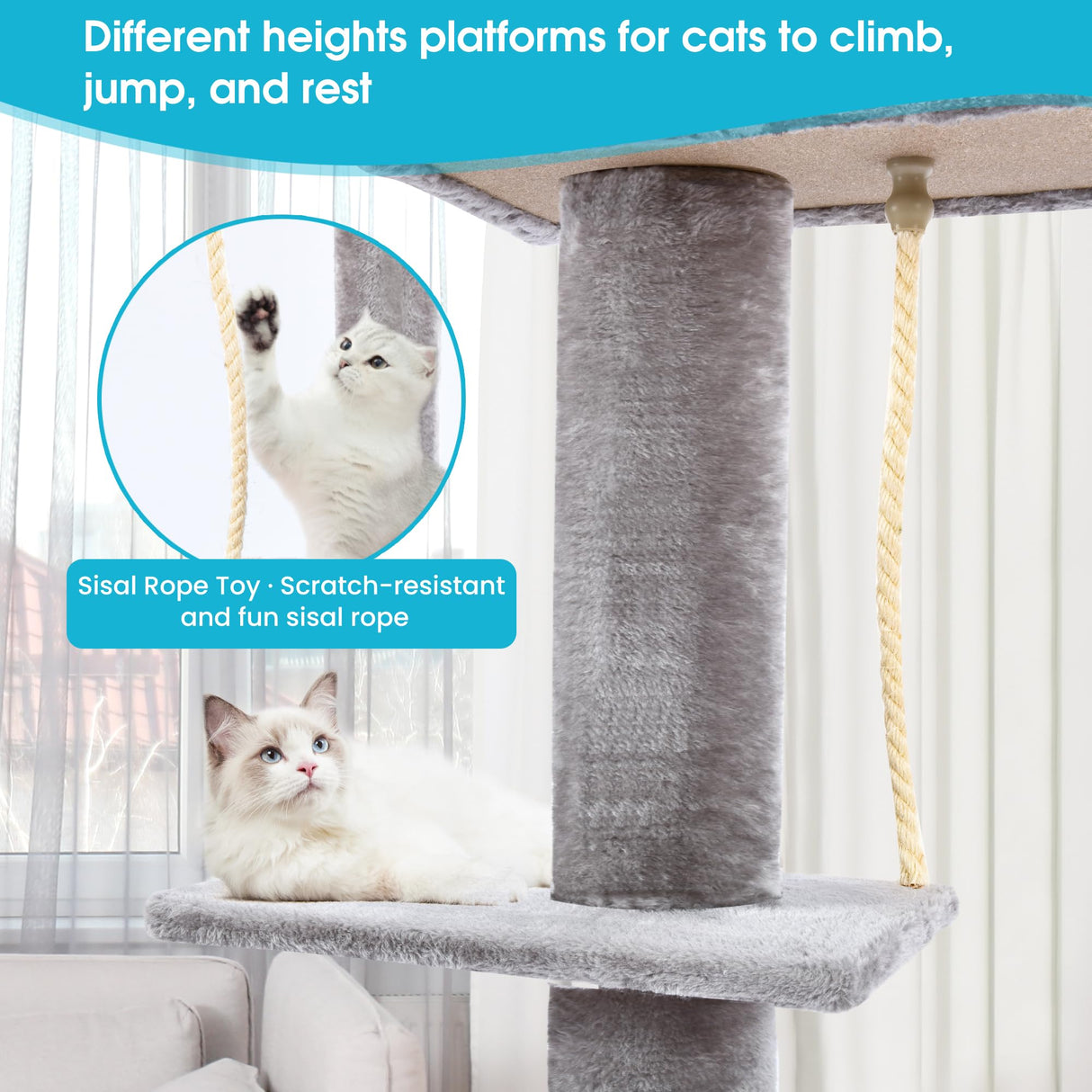 Cat Tree 5-Tier Floor to Ceiling Cat Tower with Cozy Hammock, 89-109 Inch