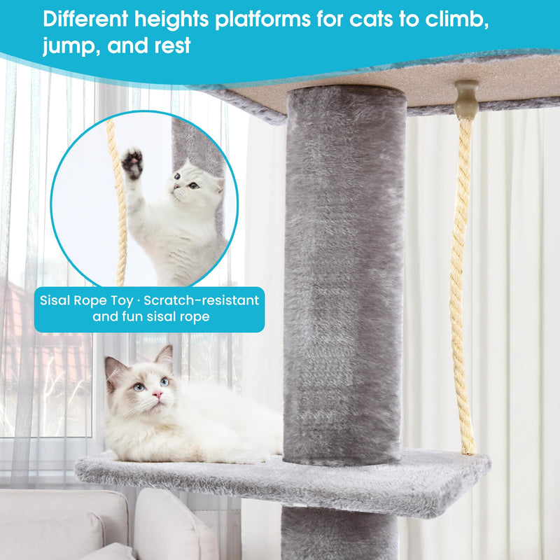 Cat Tree 5-Tier Floor to Ceiling Cat Tower with Cozy Hammock, 89-109 Inch Adjustable Height
