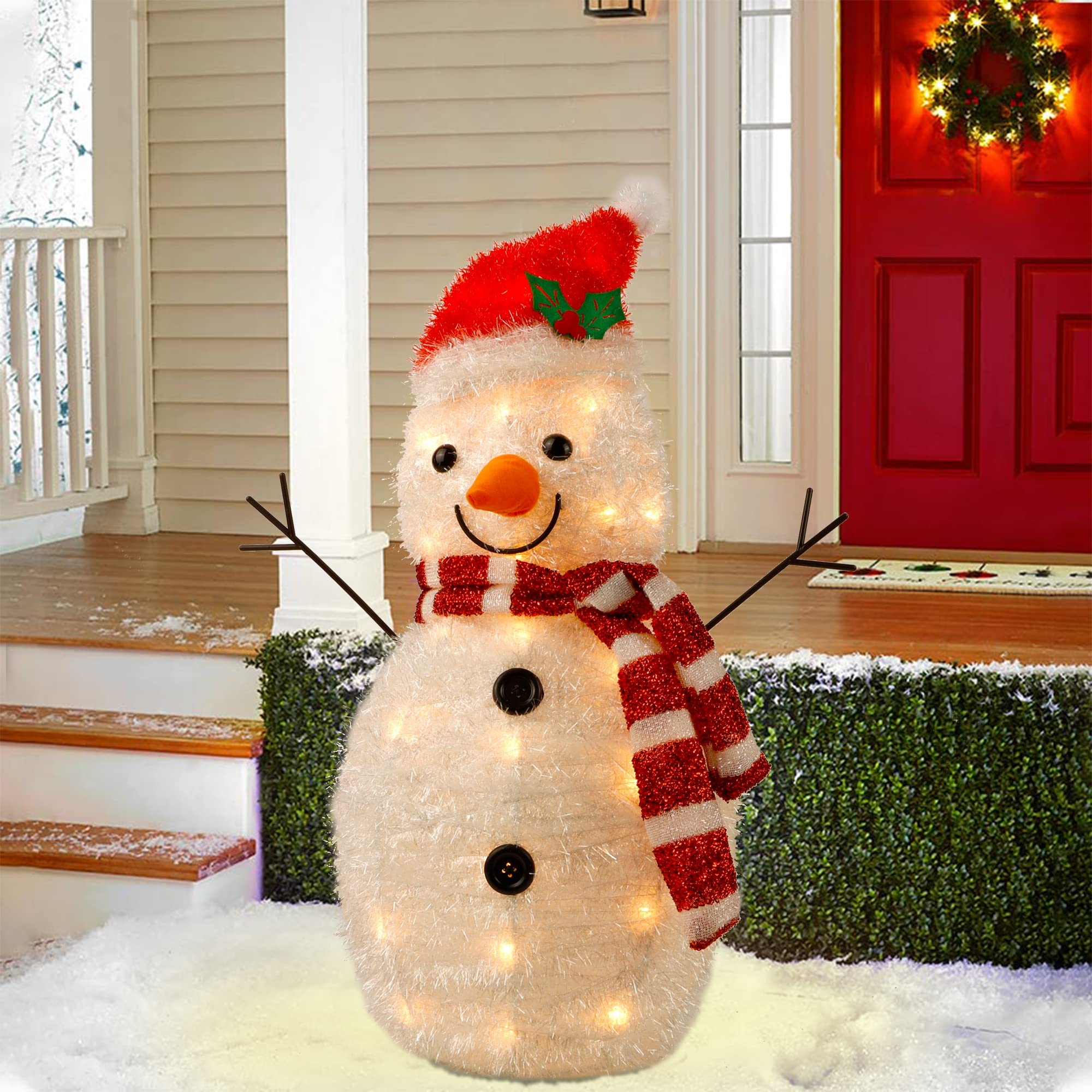 Lighted Christmas Tinsel Snowman Decorations