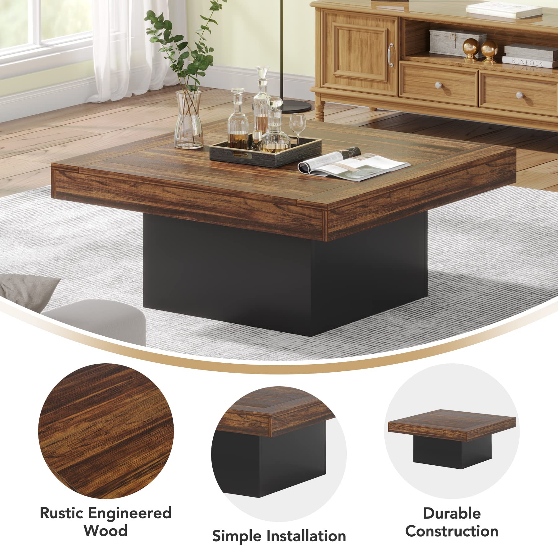 Farmhouse Coffee Table Square LED Coffee Table Engineered