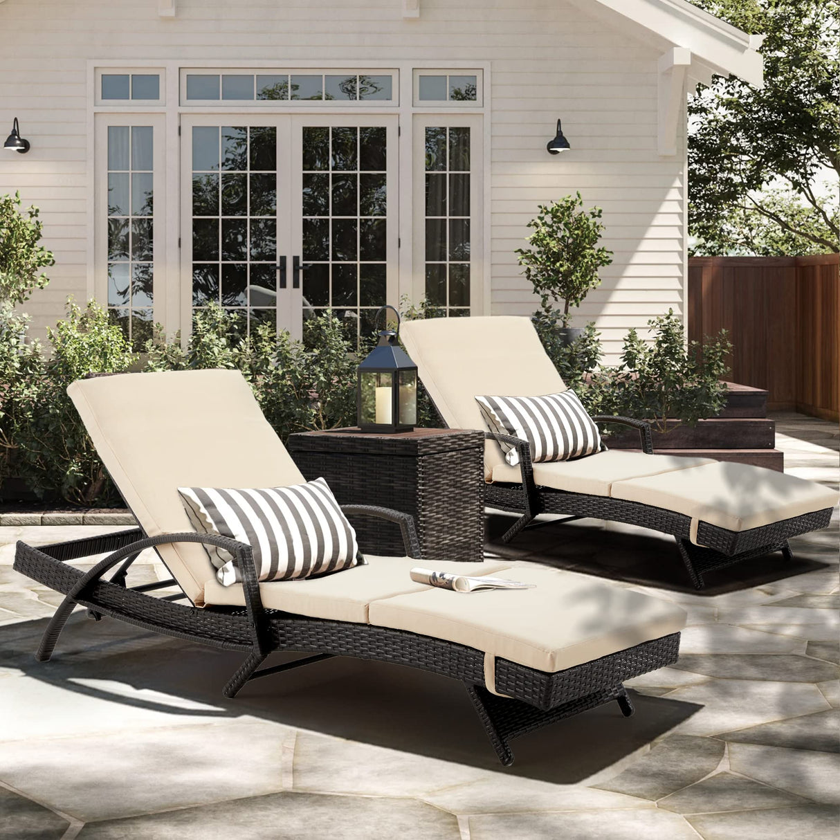 Patio Chaise Lounge 2 Sets with 5 Backrest Angles, Single