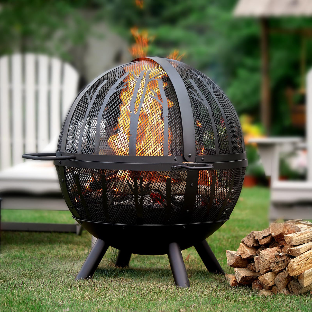 5 Inch Fire Pit Sphere, Wood Burning Flaming Ball FirePit Spark Screen