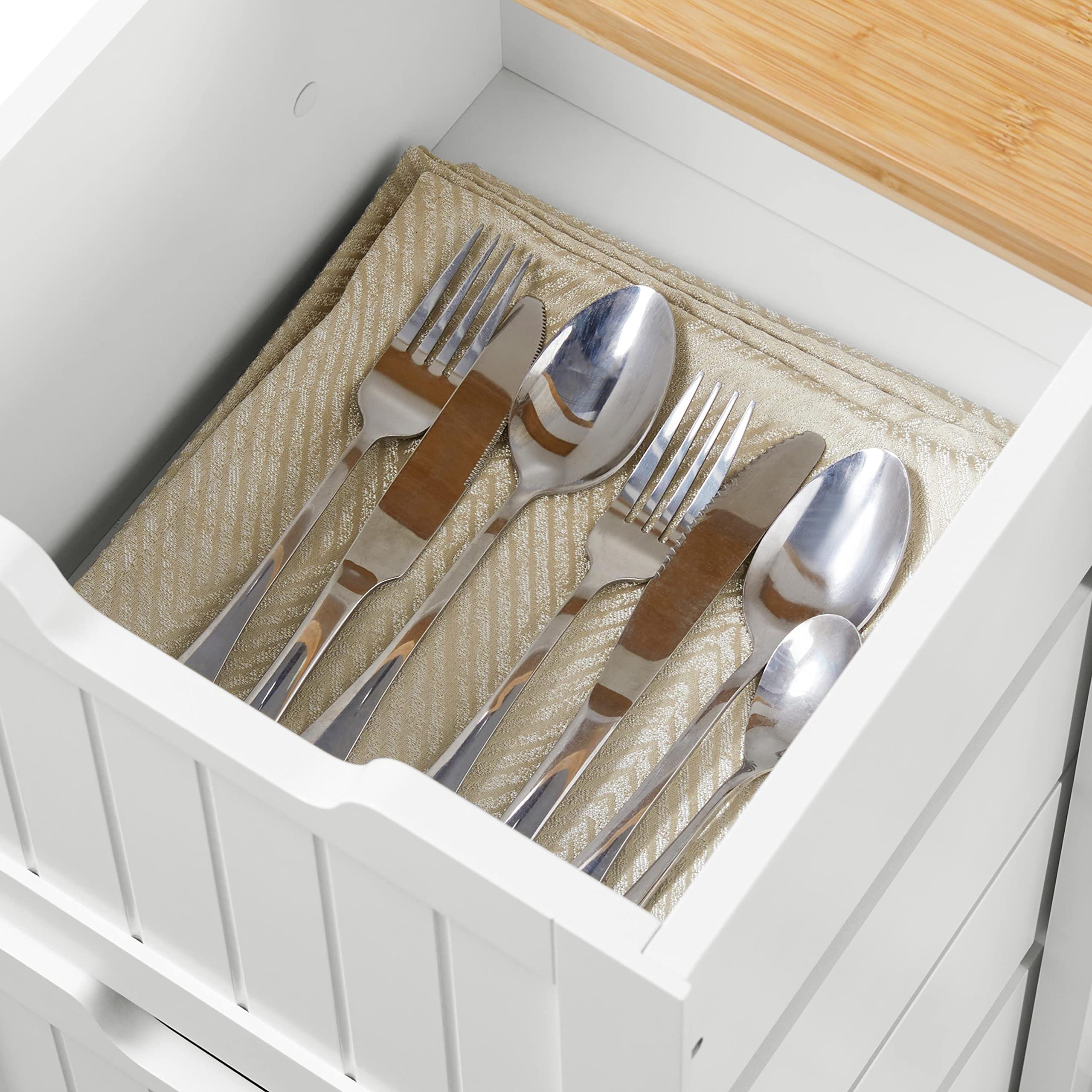 Kitchen Island Cart on Wheels with 3 Drawers and 3 Open Shelves