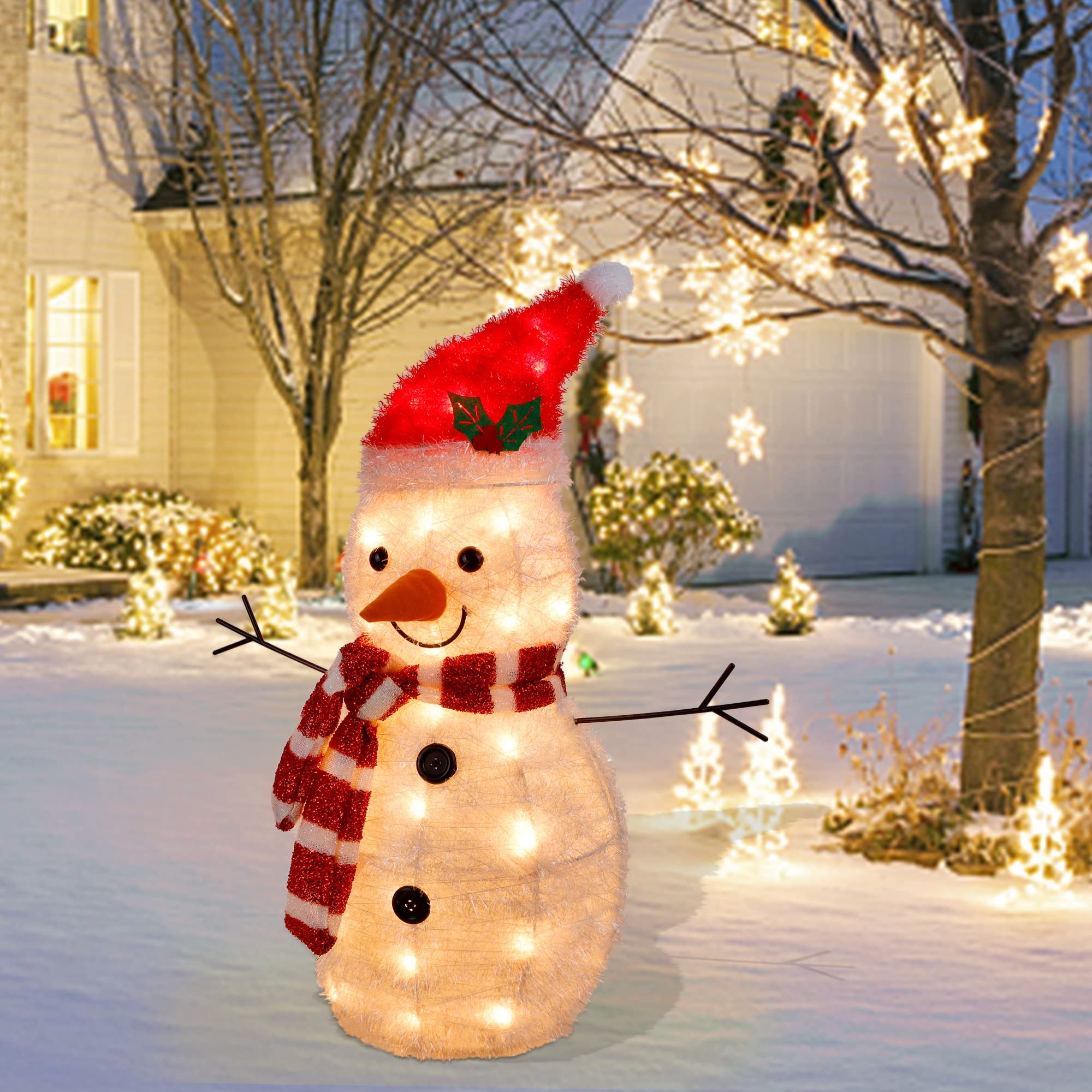 Lighted Christmas Tinsel Snowman Decorations
