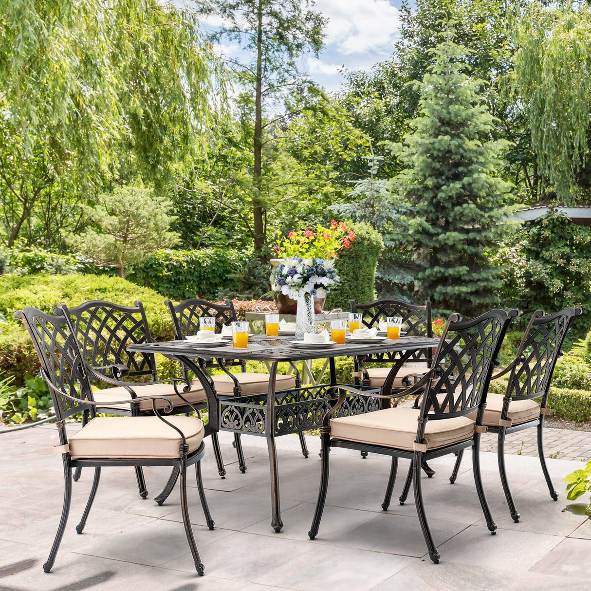 𝟕 𝐏𝐢𝐞𝐜𝐞 Outdoor Dining Set Cast Aluminum Retro Patio Dining Set