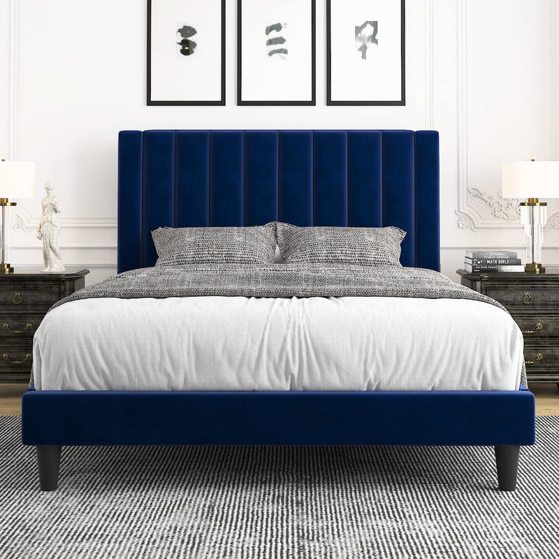 Platform Bed Frame/Velvet Upholstered Bed Frame with Vertical Channel