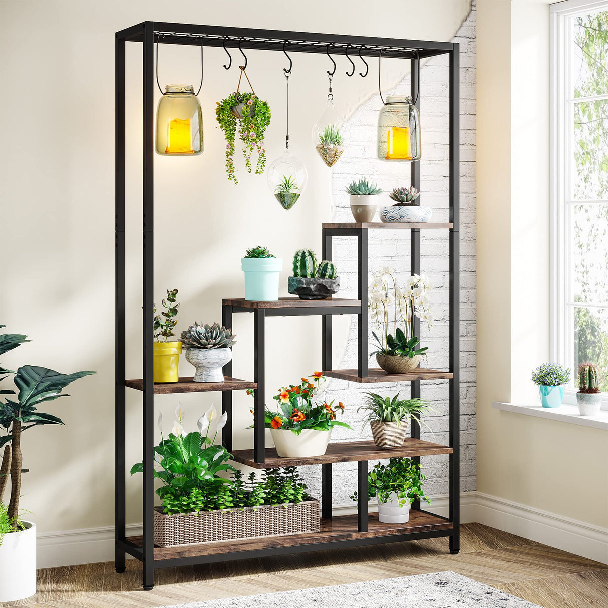 5-Tier Tall Indoor Plant Stand, 70.9 inches Plant Shelf with 6PC S Hanging Hook