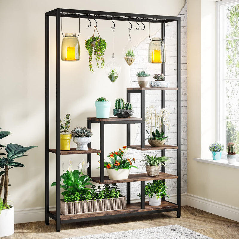 5-Tier Tall Indoor Plant Stand, 70.9 inches Large Metal Plant Shelf with 6PC S Hanging Hook