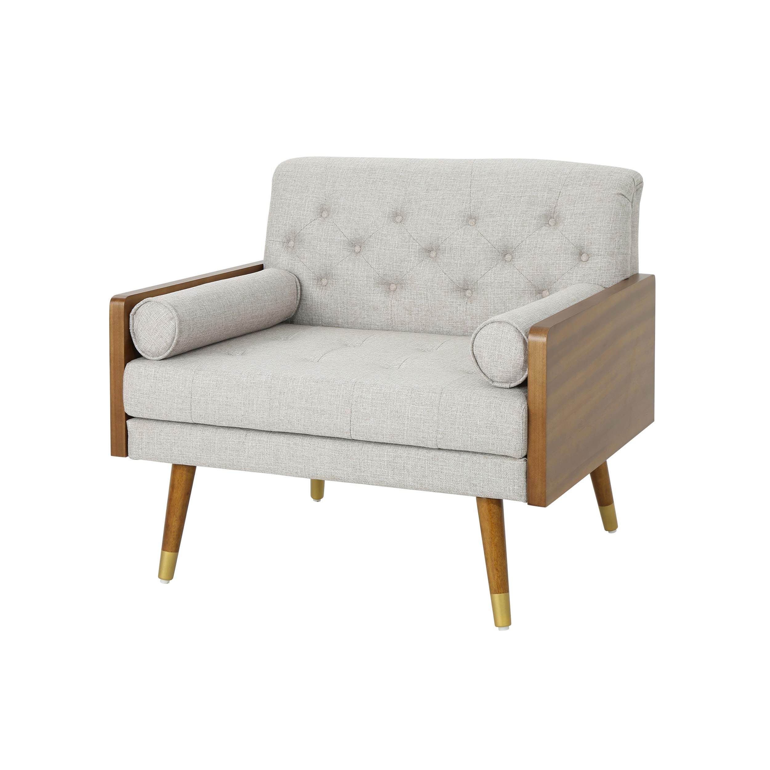 Greta Mid Century Modern Fabric Club Chair, Beige, Dark Walnut