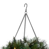 Pre-Lit Artificial Hanging Basket, , Decorated With Frosted Pine Cones