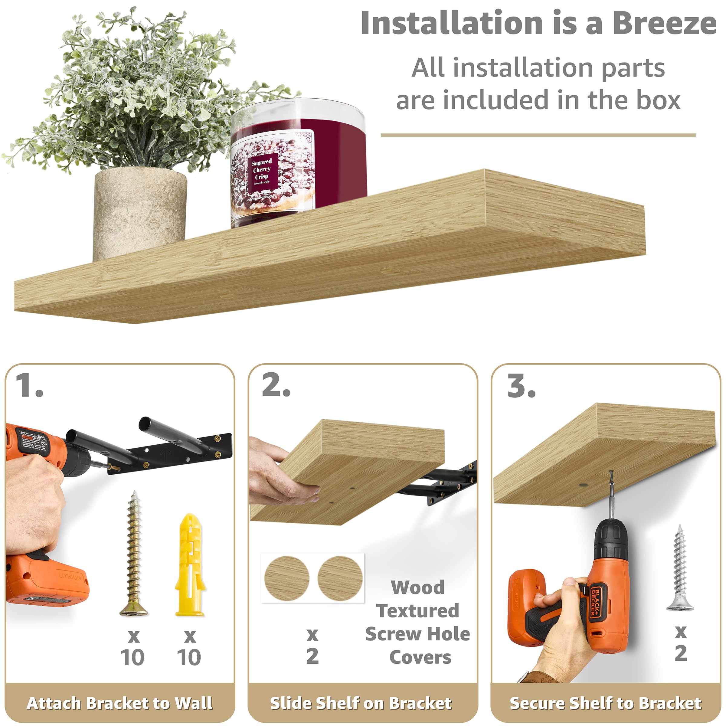 Floating Shelves, Wall Shelves for Bedroom, Kitchen, Living Room, Bathroom Shelves