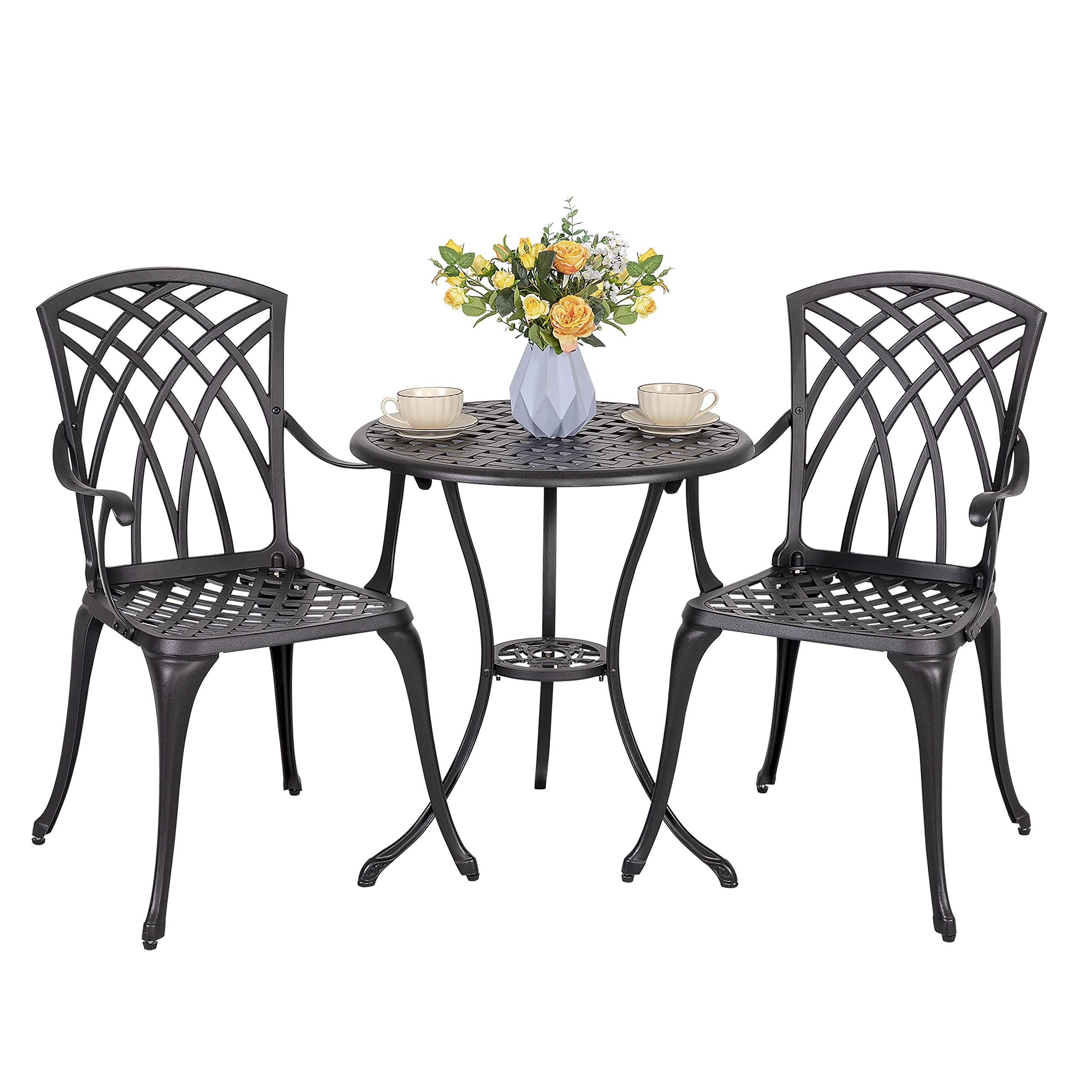 Patio Bistro Sets 3 Piece Cast Aluminum Bistro Table and Chairs Set