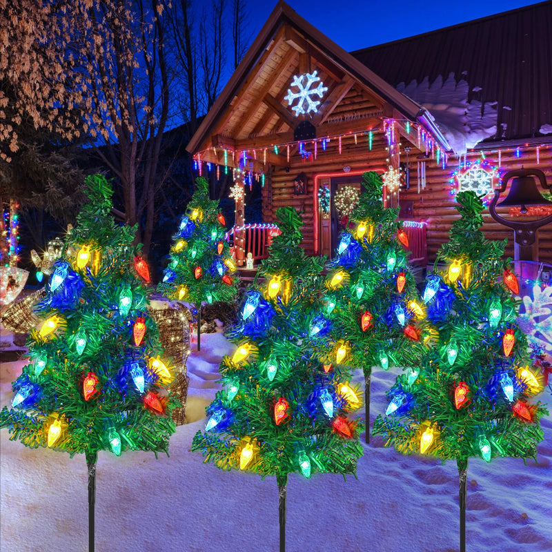 Christmas Decorations Outside 4 Sets Solar Christmas Tree with 80pcs Multicolor C6 Led