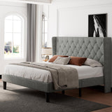 King Size Bed Frame with Wingback, Upholstered Platform Bed