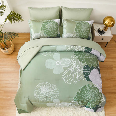 Bed in a Bag Green Comforter Set Queen Floral Comforter Soft Microfiber Bedding