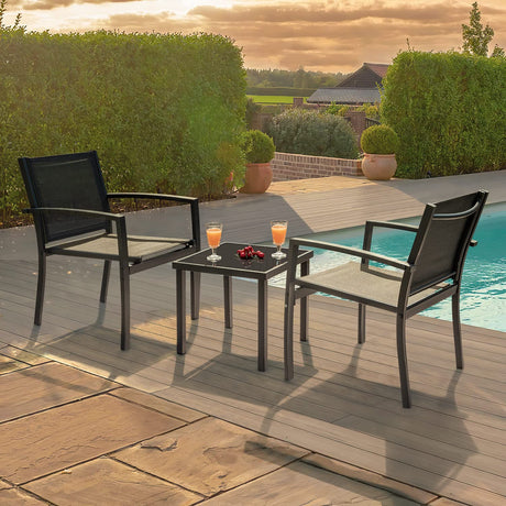 3 Pieces Patio Furniture Outdoor Bistro Set Textilene Fabric Chairs