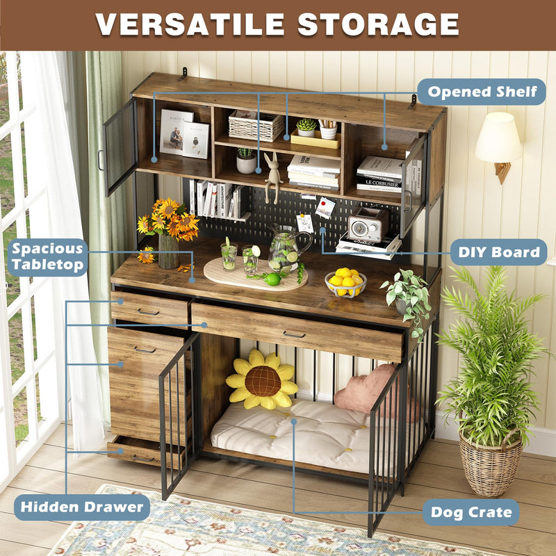Large Dog Crate Furniture with Storage, Wooden Dog Crates Kennel Furniture Kitchen