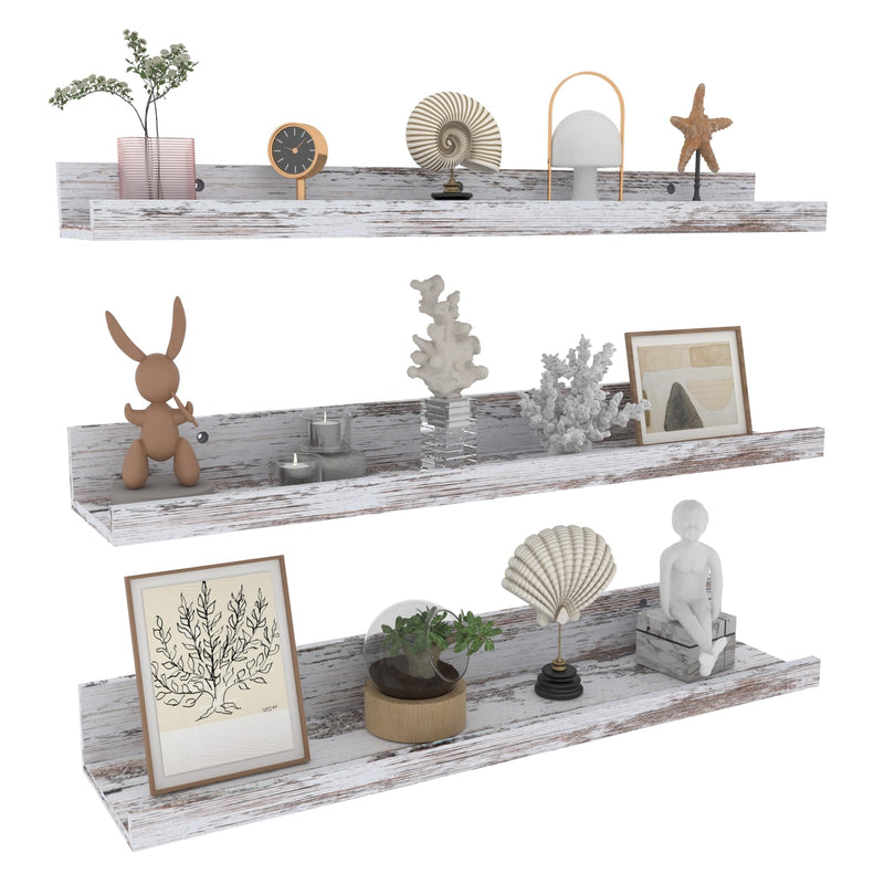 24 Inch Floating Shelves for Wall Set of 3, Rustic Picture Ledge Wall Mounted Shelf