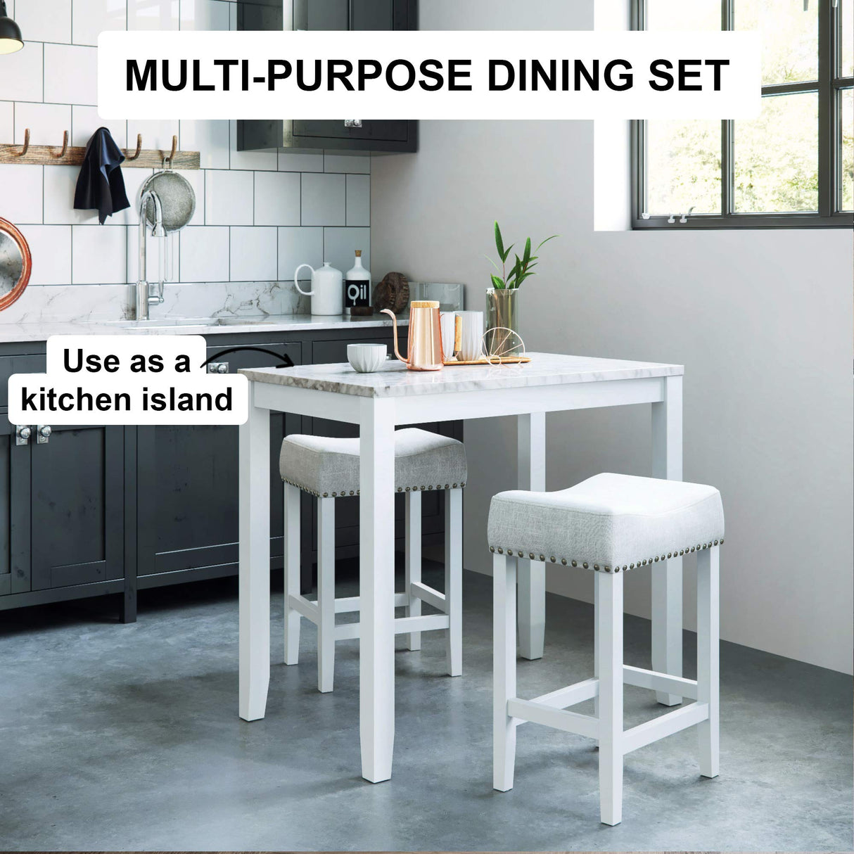 Viktor 3 Piece Dining Set, Heigh Kitchen Counter Pub or Breakfast Table