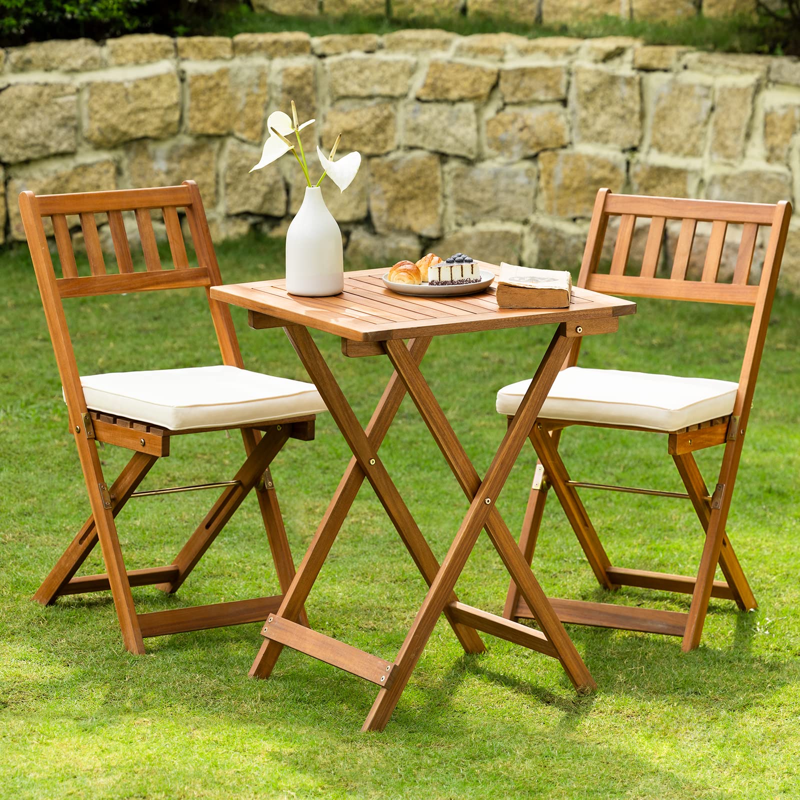 Square Table Heavy Duty 400lbs Capacity Patio Bistro Set 3 Piece Outdoor