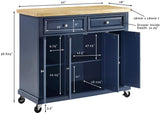 Madison Kitchen Island with Butcher Block Top, Navy