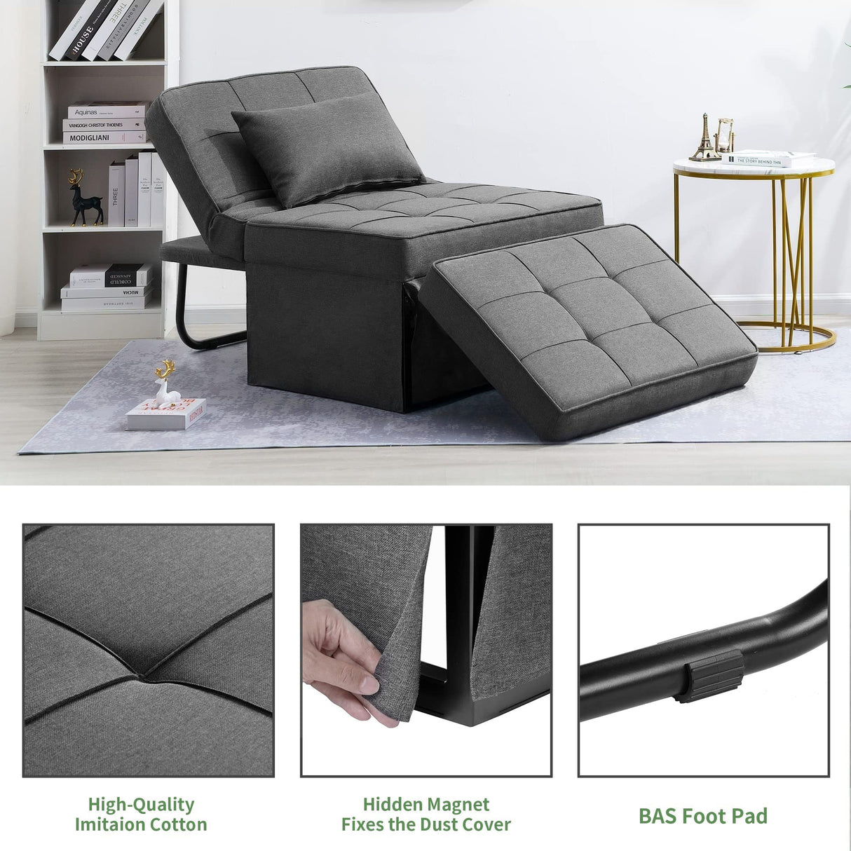 4 in 1 Multi Function Folding Ottoman Breathable Linen Couch Bed