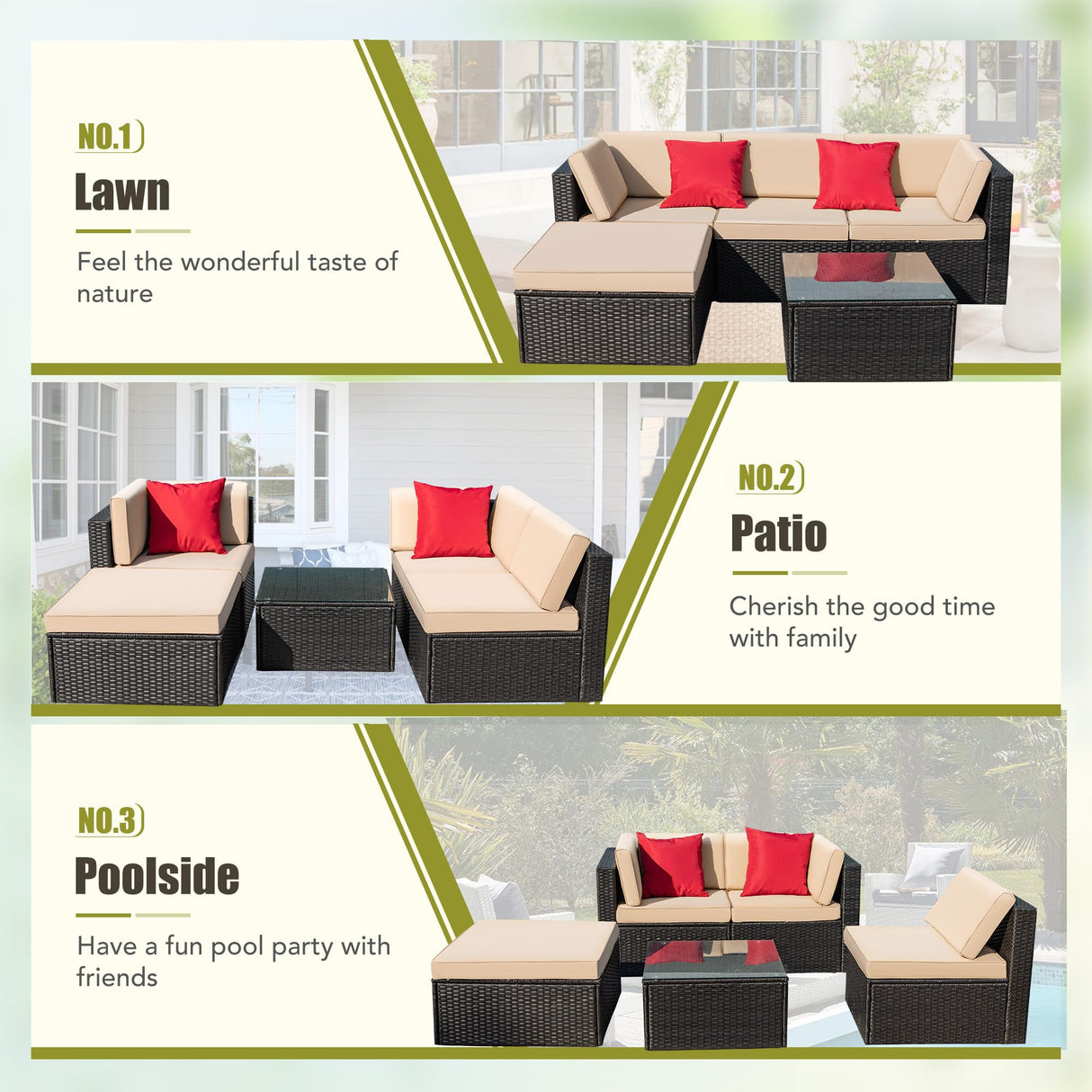 5 Piece Patio Conversation Set Wicker Rattan Furniture Outdoor Sofa with Cushions