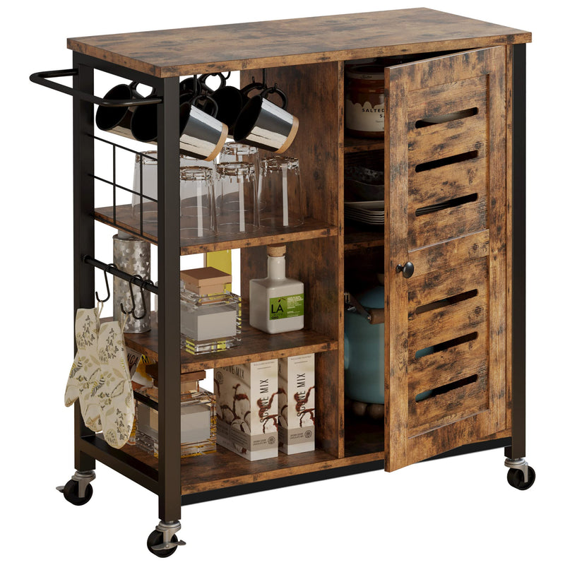 Storage Cabinet with Charging Station and Wheels, 31.5" Kitchen Cart Cabinet