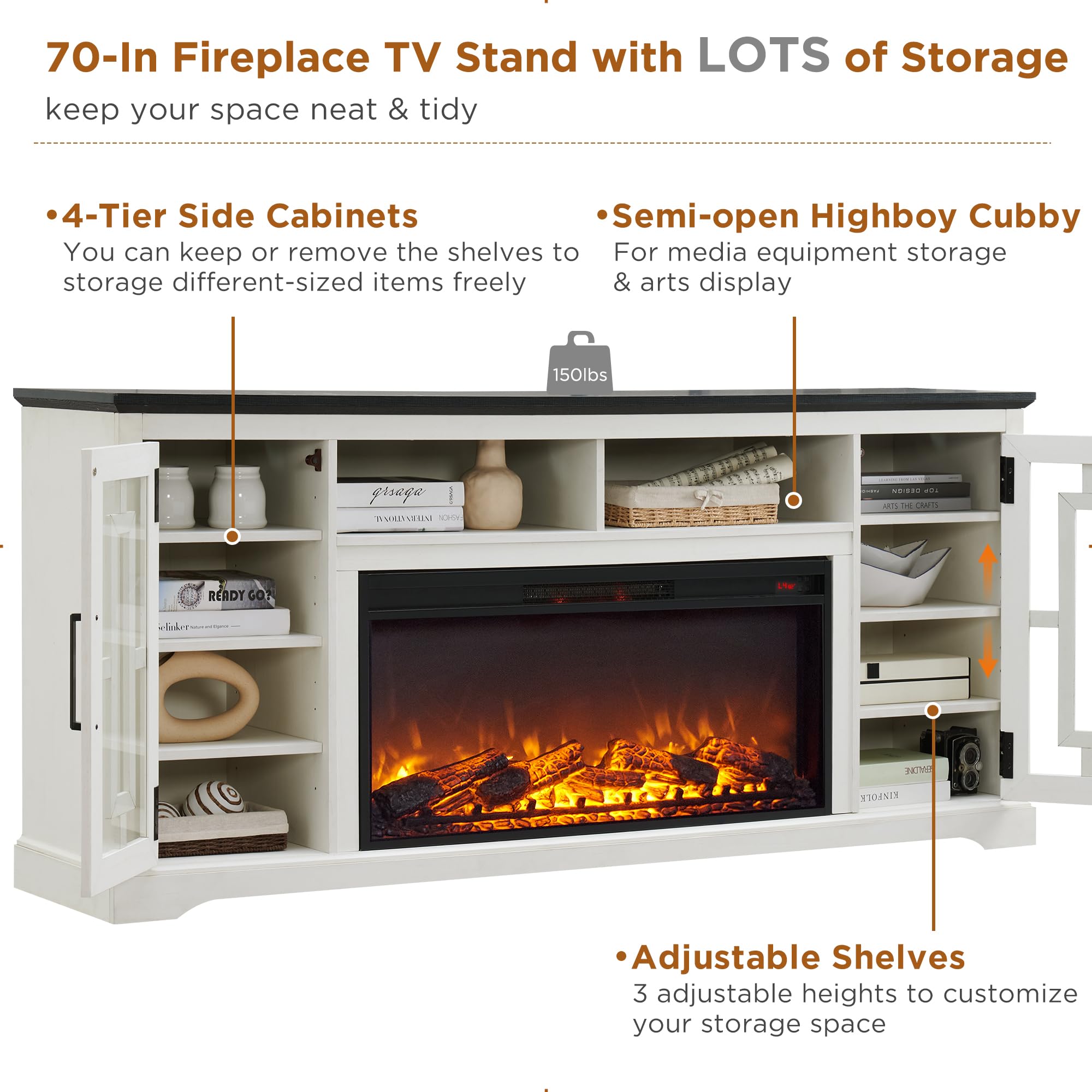 Electric Fireplace for 80 Inch TV