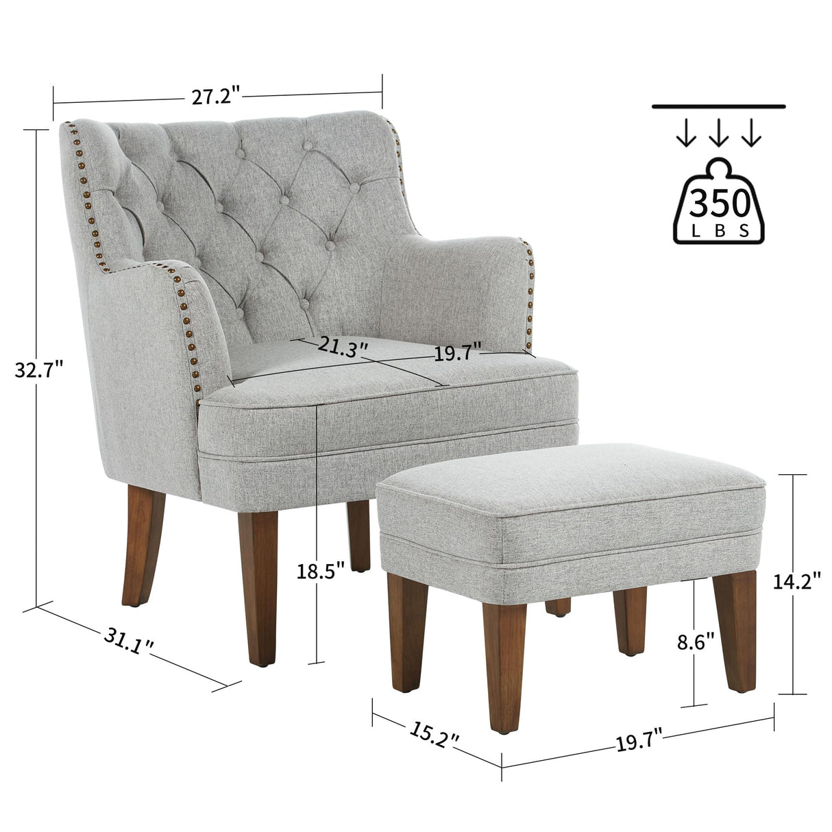 Ottoman Set, Upholstered Button Tufted Armchair for Living Room