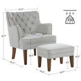 Ottoman Set, Upholstered Button Tufted Armchair for Living Room