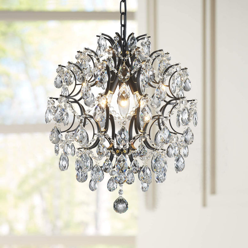 Modern Black Pendant Chandelier Crystal Raindrop Lighting Ceiling Light Fixture Lamp