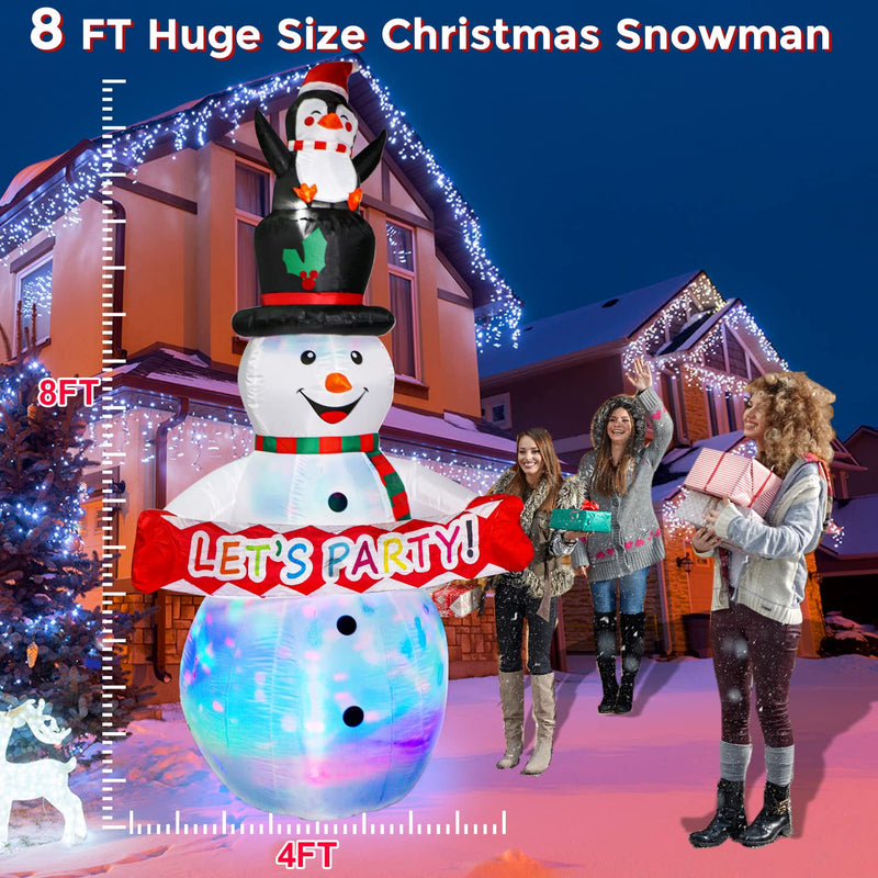 8FT Christmas Inflatables Decorations Outdoor with Rotating Colorful Led Light Snowman