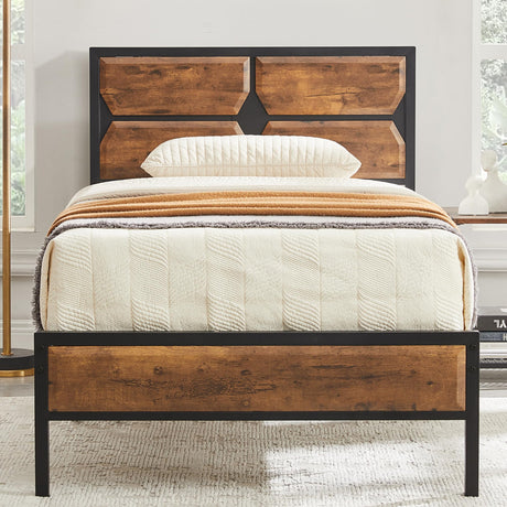 Twin Bed Frame Heavy Duty Metal Platform with Wooden Headboard Footboard Mattress