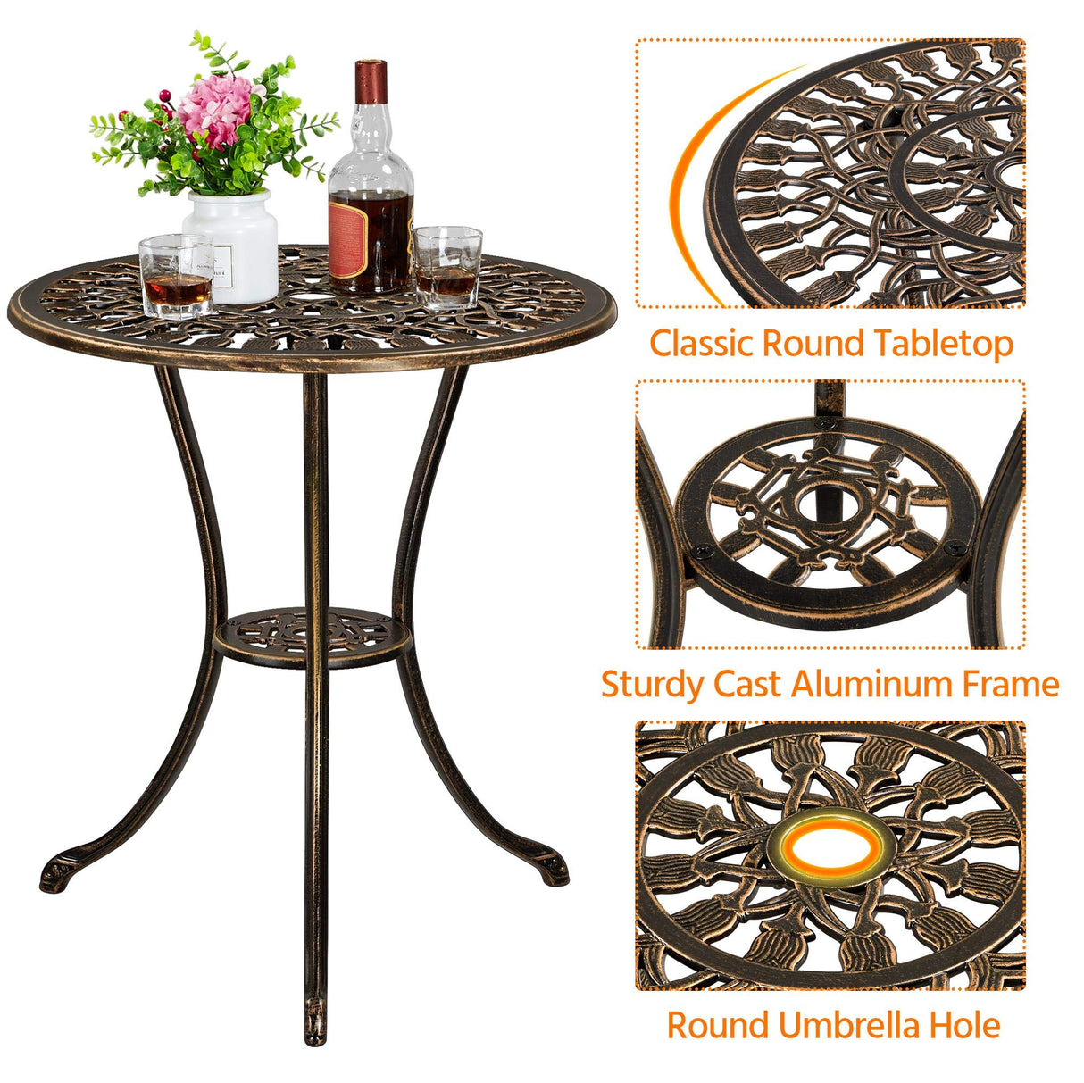 Patio Bistro Sets 3 Piece, Outdoor Cast Aluminum Garden Table