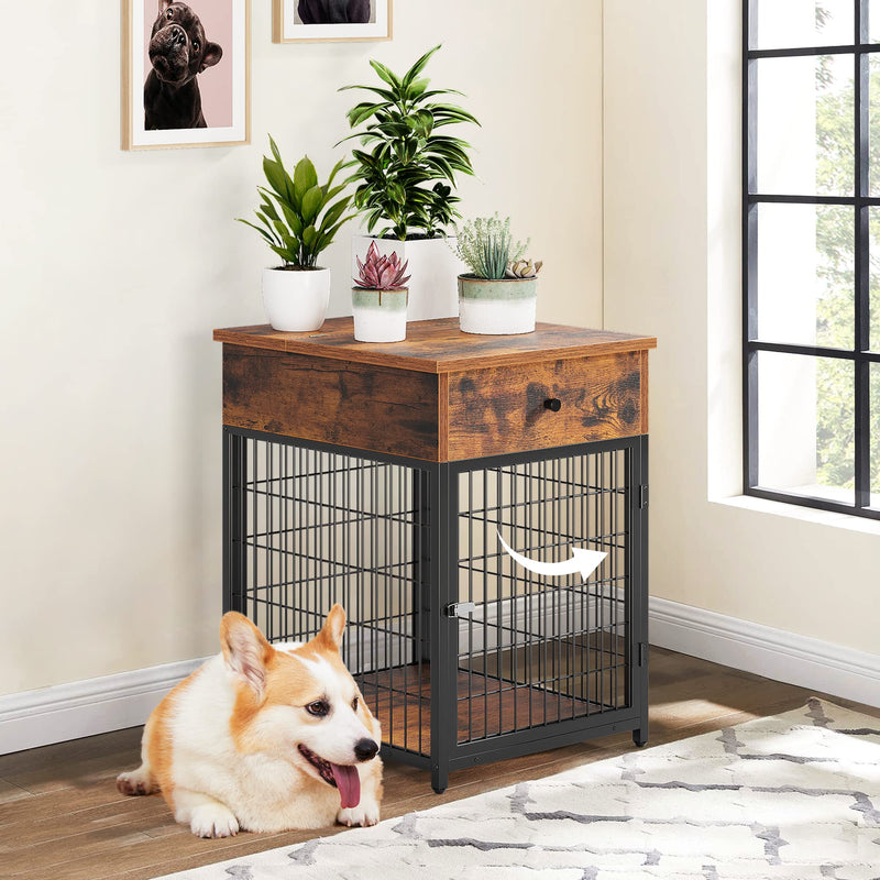 Furniture Dog Crates, 28.9" Wood Dog Kennel with Flip-up Drawer Chew-Proof Home Wood