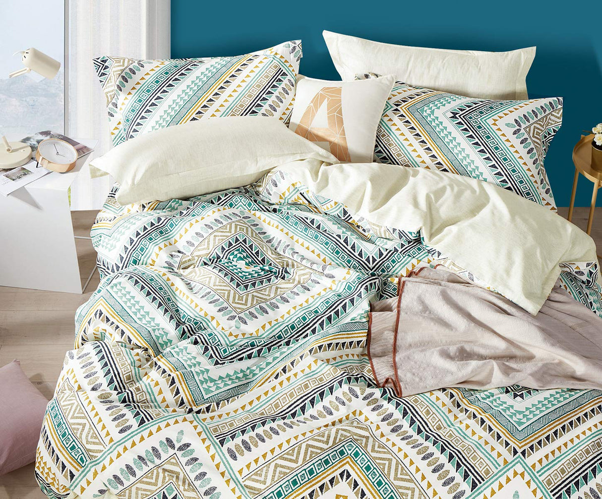 Comforter King Size, 600 Thread Count Cotton Golden & Blue Bohemian Pattern