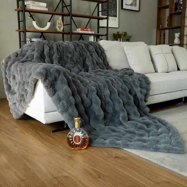 Soft Throw Blanket, 9lb Dark Grey Ultra Warm Fuzzy Blankets Furry Reversible Faux Rabbit Fur Comfy Throws