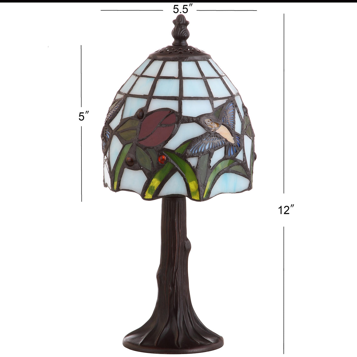 JYL8014A Hummingbird Tiffany-Style 12" LED Table Lamp Tiffany