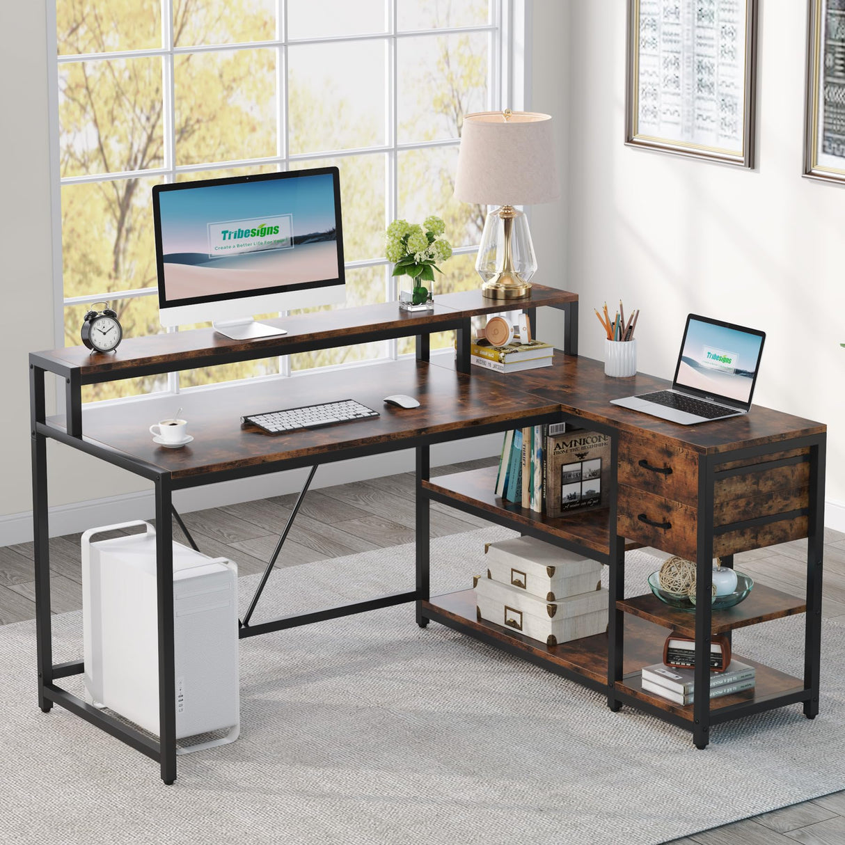 Reversible L Shaped Desk with Drawer