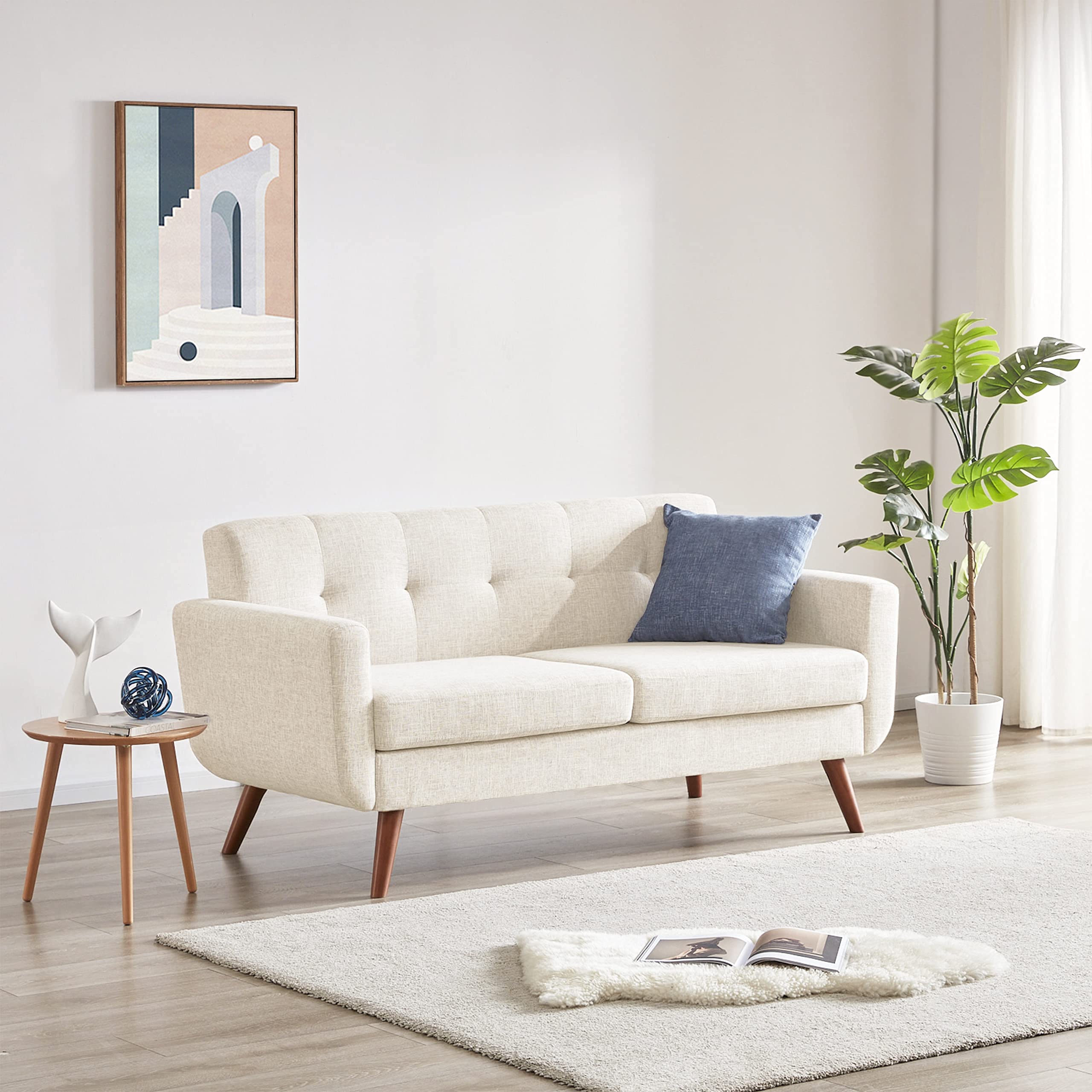 65" W Loveseat Sofa, Mid Century Modern Decor Love Seats Furniture, Button Tufted Upholstered Love Seat Couch